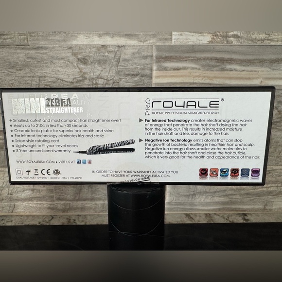 Royale Mini Ceramic Tourmaline Flat Iron Hair Straightener 0.5 (Zebra Print) - Picture 6 of 6